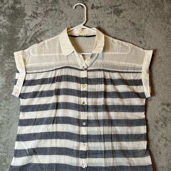 Hei Hei Anthropologie Perpignan Sz Small 100% Cotton Striped Button Front Blouse - Picture 2 of 6